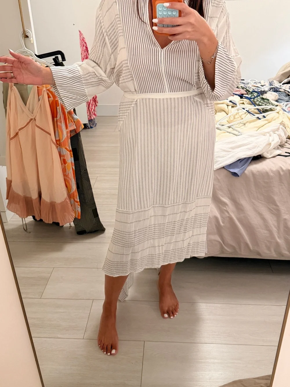 Zara White and Gray Striped Swim Cover-Up Wrap